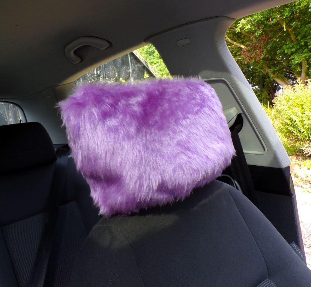 Gorgeous Lilac fluffy faux fur car headrest covers 1 pair