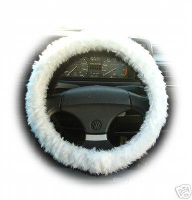 White fluffy steering clearance wheel cover