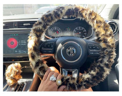 Leopard Print fuzzy faux fur car steering wheel cover cheetah animal print Poppys Crafts