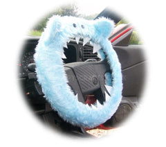 Baby Blue Fuzzy monster car steering wheel cover Poppys Crafts