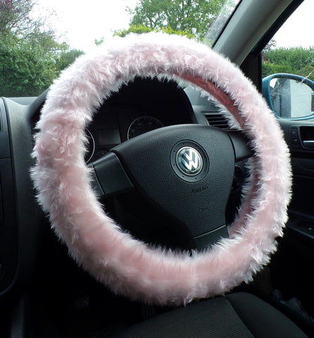 Baby pink fuzzy faux fur car steering wheel cover