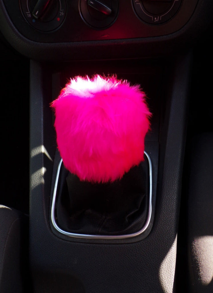 gear knob cover Barbie Pink Fuzzy Gear Knob Cover – Cute Car Interior Accessory