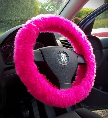 Barbie Pink fuzzy faux fur car steering wheel cover