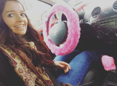 Barbie Pink fuzzy faux fur car steering wheel cover Poppys Crafts