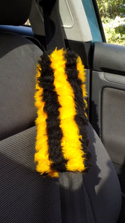 Bumble Bee stripey faux fur seatbelt pads 1 pair