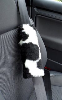 Black and white Cow print fuzzy car seatbelt pads 1 pair