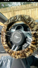 Leopard Print fuzzy faux fur car steering wheel cover cheetah animal print Poppys Crafts