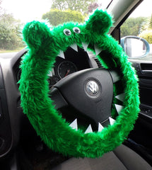 Fuzzy Monster car steering wheel cover Plain faux fur choice of colour Emerald Green