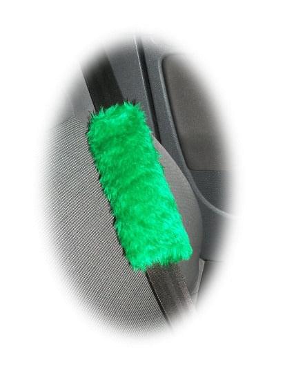 1 pair of Fuzzy faux fur Emerald Green car seatbelt pads furry and fluffy Poppys Crafts
