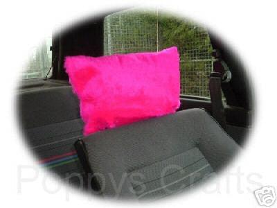Barbie Pink fuzzy faux fur car headrest covers 1 pair