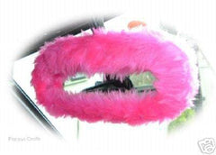 Barbie pink faux fur fuzzy rear view interior car mirror cover Poppys Crafts