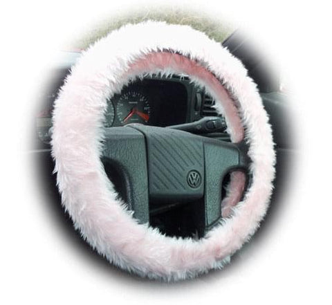 Baby pink fuzzy faux fur car steering wheel cover