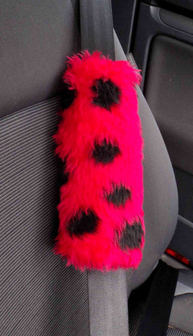 ladybird spotty fuzzy car seatbelt pads red and black 1 pair