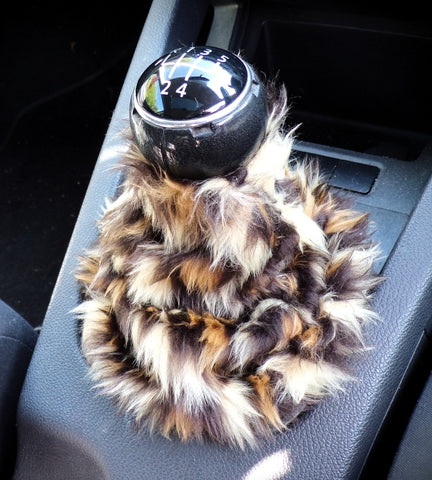 Leopard print faux fur fluffy gear stick gaiter cover