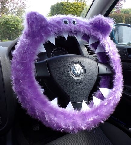 Lilac Fuzzy furry Monster car steering wheel cover faux fur fluffy