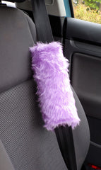 Pretty faux fur fuzzy Lilac car seatbelt pads 1 pair
