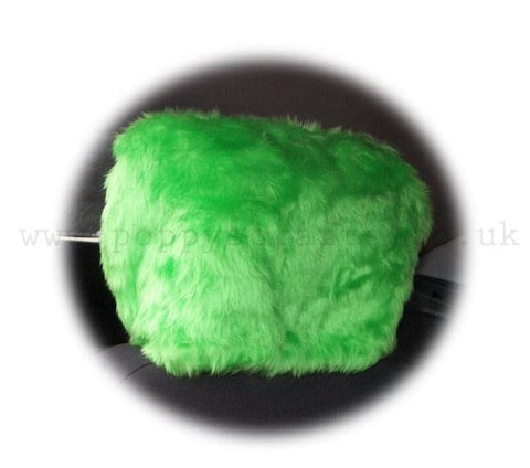 Large 7 Piece Lime Green fluffy car accessories set faux fur