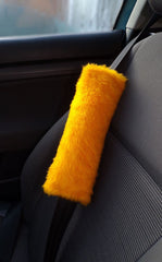 Fuzzy faux fur Marigold car seatbelt pads 1 pair