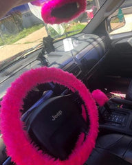 Barbie Pink fuzzy faux fur car steering wheel cover Poppys Crafts