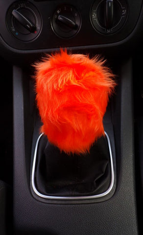 Tangerine Orange fuzzy faux fur Gear knob stick shift cover