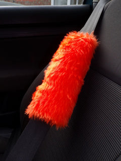Fuzzy faux fur Orange car seatbelt pads furry and fluffy 1 pair