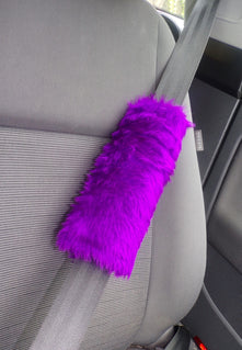 Fuzzy faux fur Purple car seatbelt pads 1 pair