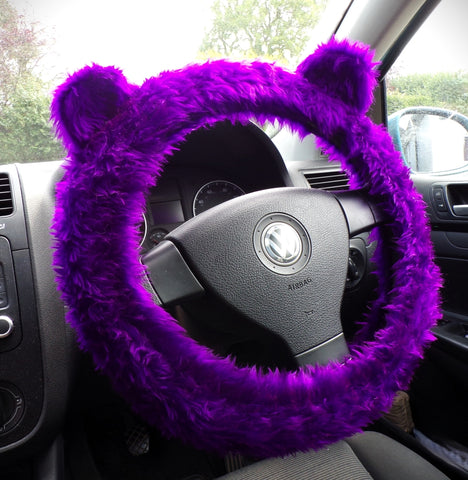 Purple fuzzy Steering Wheel Cover with Ears