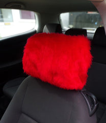 Racing Red fluffy faux fur car headrest covers 1 pair