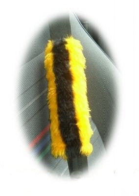 Bumble Bee stripey faux fur seatbelt pads 1 pair