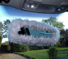 Pretty fluffy White faux fur rear view mirror cover