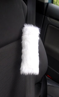 1 pair of Fuzzy White fluffy car seatbelt pads faux fur