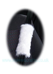 1 pair of Fuzzy White fluffy car seatbelt pads faux fur Poppys Crafts
