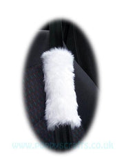 1 pair of Fuzzy White fluffy car seatbelt pads faux fur Poppys Crafts