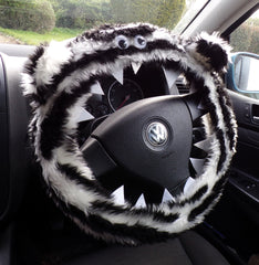 Fuzzy Monster car steering wheel cover Printed faux fur choice of print