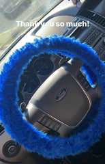 Royal Blue fuzzy faux fur car steering wheel cover Poppys Crafts
