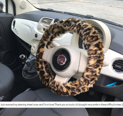 Leopard Print fuzzy faux fur car steering wheel cover cheetah animal print Poppys Crafts