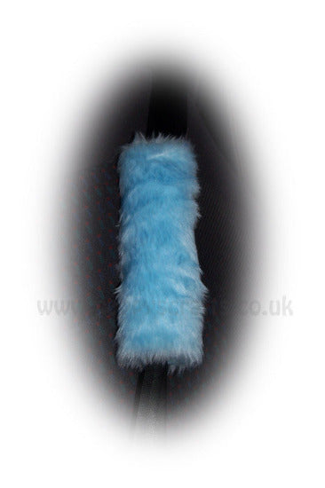 Fuzzy Baby blue fluffy car seatbelt pads faux fur 1 pair Poppys Crafts