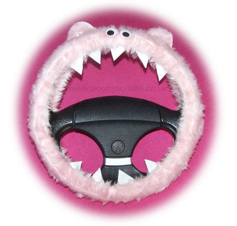 Cute Fuzzy Baby pink faux fur Monster car steering wheel cover with pink bow fluffy furry fun