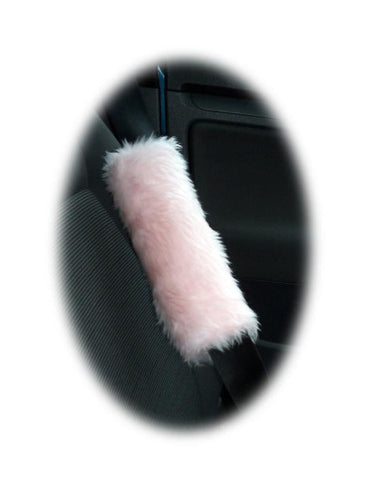 Fuzzy baby pink faux fur car seatbelt pads 1 pair furry and fluffy