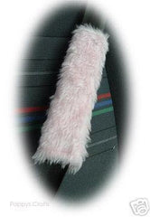 Fluffy Baby Pink Car Steering wheel cover & matching fuzzy faux fur seatbelt pad set Poppys Crafts