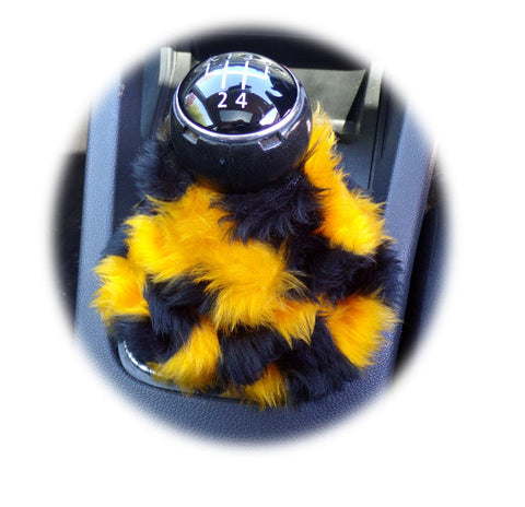 Bumble Bee Striped print faux fur fluffy gear stick gaiter cover