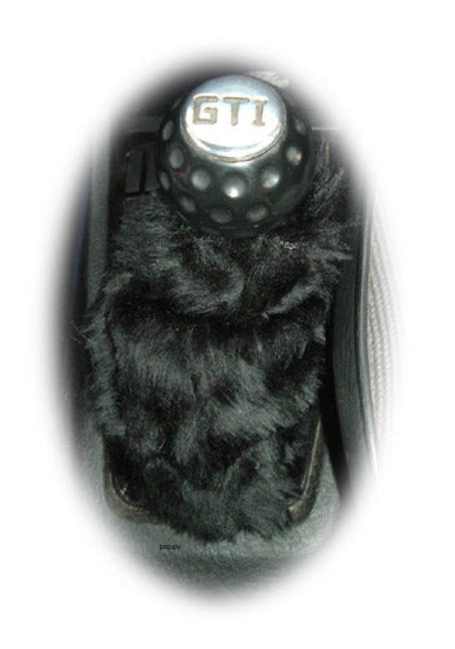 Black fuzzy faux fur gear stick gaiter cover Poppys Crafts