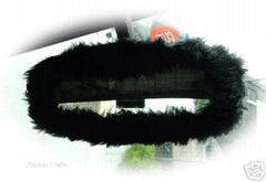 Black fuzzy faux fur steering wheel cover with cute matching rearview mirror cover Poppys Crafts