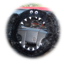 Black faux fur fuzzy Monster car steering wheel cover Poppys Crafts