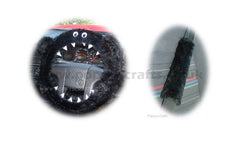 Fluffy Black Monster Car Steering wheel cover & fuzzy black seatbelt pad set Poppys Crafts