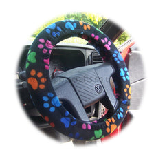 Paw print Fleece Car Steering wheel cover & matching seatbelt pad set Poppys Crafts