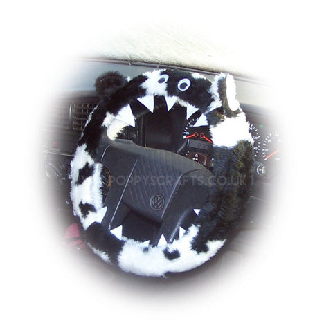 Fuzzy Monster car steering wheel cover Printed faux fur choice of print