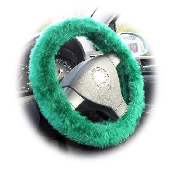 Bottle Green fuzzy faux fur car steering wheel cover Poppys Crafts