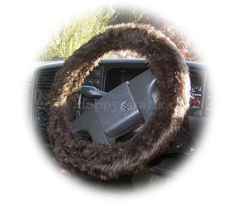 Dark Chocolate brown fuzzy faux fur car steering wheel cover