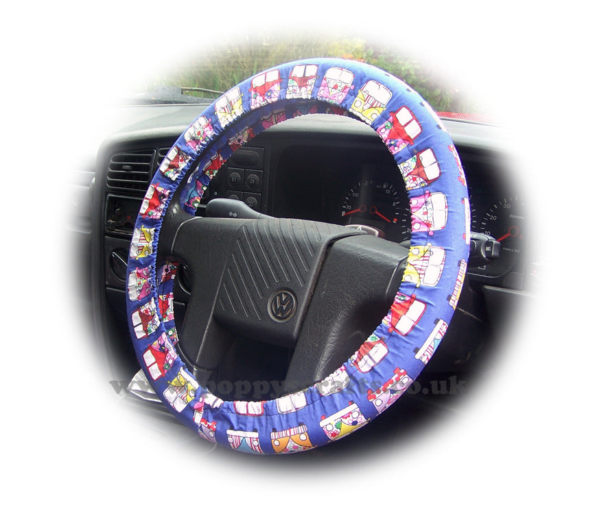 multi-coloured Campervan cotton car steering wheel cover Poppys Crafts